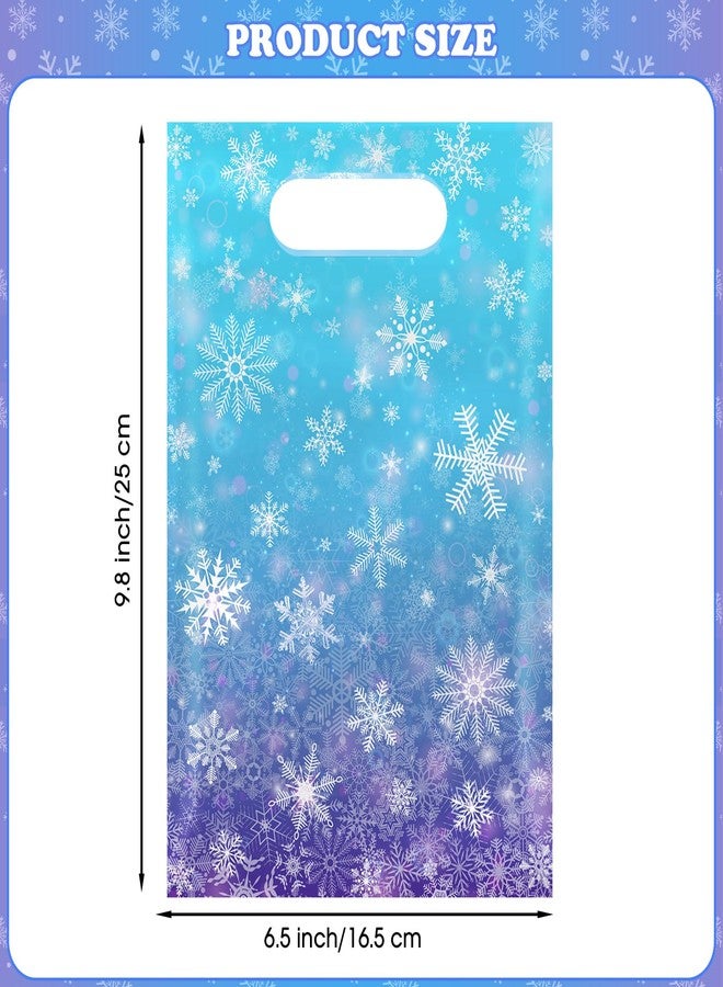 Litmitfu 50 Pcs Winter Snowflake Gift Bags, Plastic Frozen Goodie Bags with Handles, Blue and Purple Candy Goodie Party Favor Bag for Winter Wonderland Christmas Birthday Decorations Frozen Party Supplies - Image 3